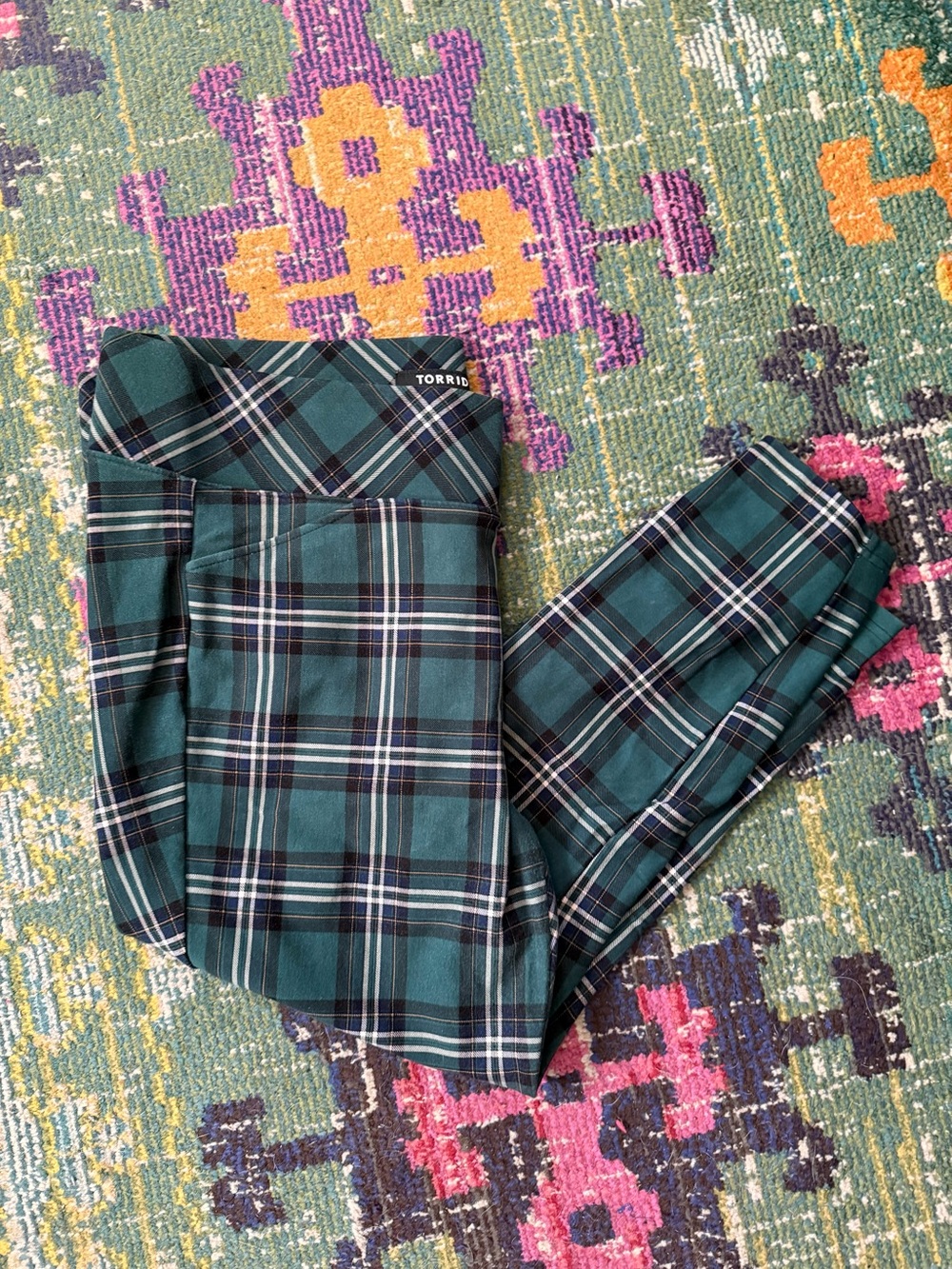 Torrid Green Plaid Pixie Pull-On Slim-Fit Pants